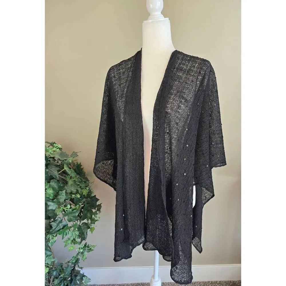 Shawl Black Lace with Sequin Accents - Picture 2 of 4